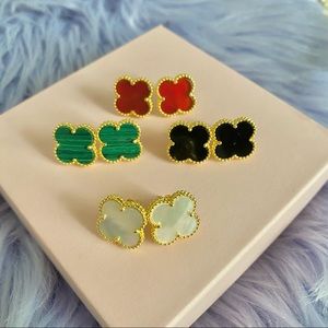100% 925 Silver Four Leaf Clover Stud Earrings